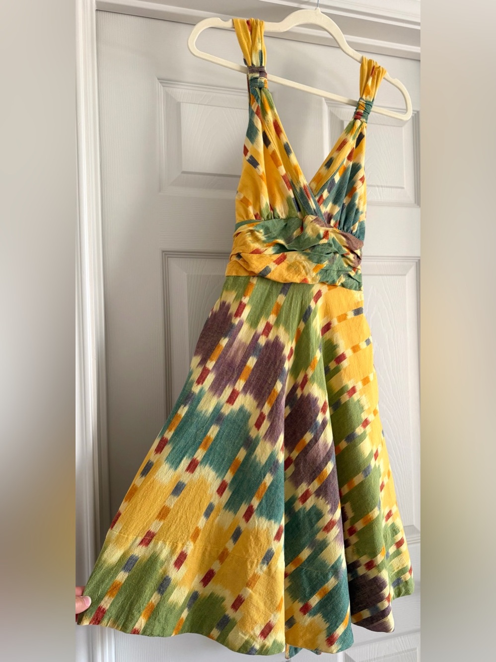 MARC JACOBS Yellow, Green, Autumn Orange 100% Cotton Swing Dress, Tie Back Sz 10 - Picture 4 of 16